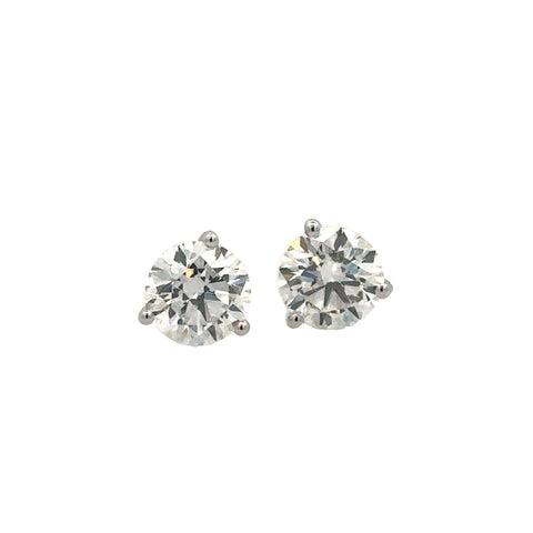 Lady's White 14 Karat Three Prong Lab Created Earrings With One 1.28Ct