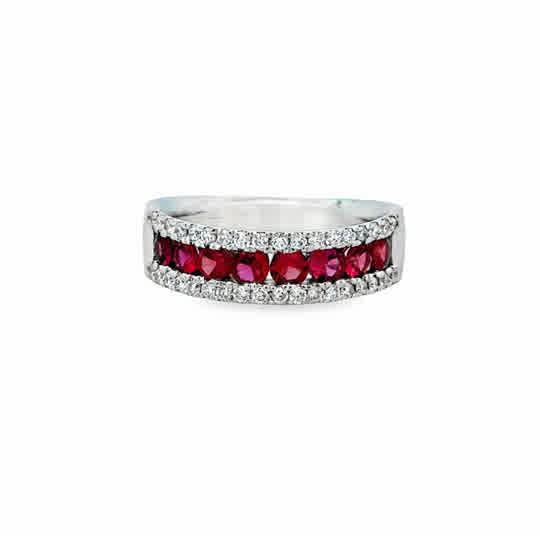 18 Karat White Gold Fashion Ring with .94ctw Rubies and .36ctw Round Brilliant Cut Diamonds