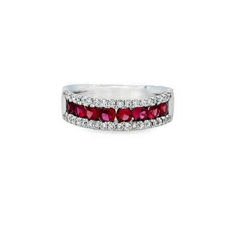 18 Karat White Gold Fashion Ring with .94ctw Rubies and .36ctw Round Brilliant Cut Diamonds