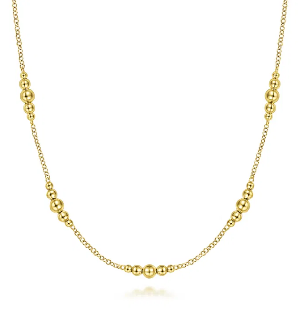 14K Yellow Gold Graduated Bujukan Beads Station Necklace, 17.5''