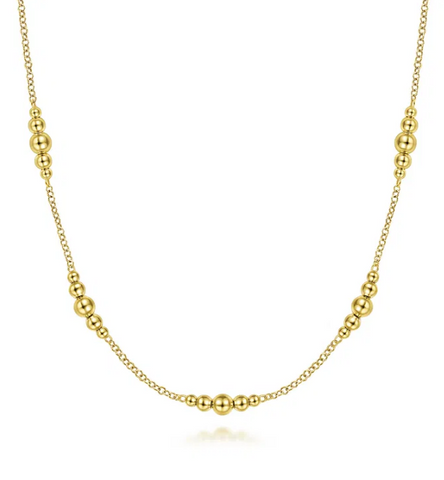 14K Yellow Gold Graduated Bujukan Beads Station Necklace, 17.5''