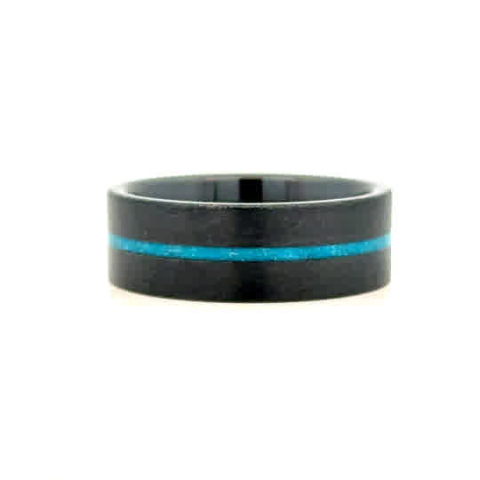 Gent's Black Ceramic Grain 8Mm With 1Mm Turquoise Inlay Gents Ring Siz
