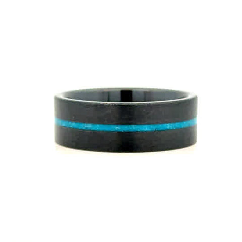 Gent's Black Ceramic Grain 8Mm With 1Mm Turquoise Inlay Gents Ring Siz