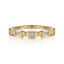 14K Yellow Gold Diamond Geometric Stackable Fashion Ring with .24ctw Baguette Cut Diamonds