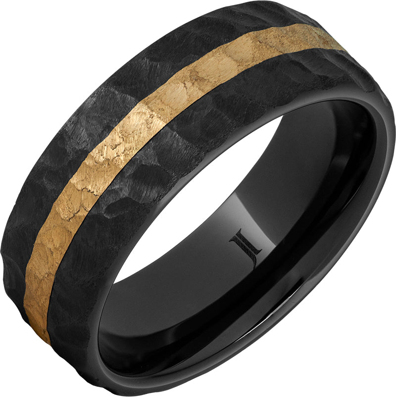 Gent's Black/Yellow Ceramic/14K 8Mm Flat, With 2Mm Inlay Gents Ring Size 9