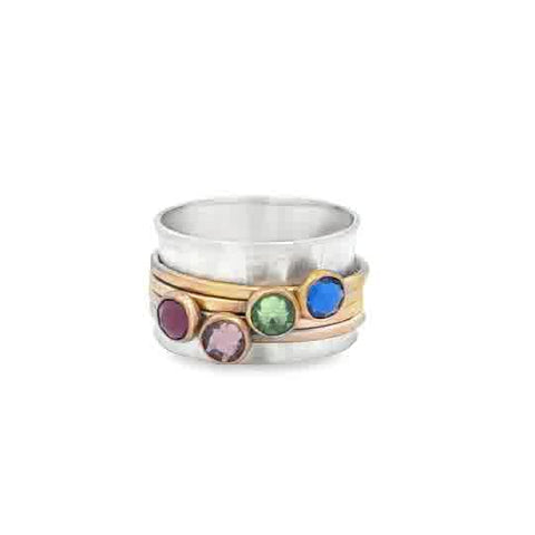 Lady's Tt Ss/14K Gold Filled Golden Birthstone Spinner With Four Bezel