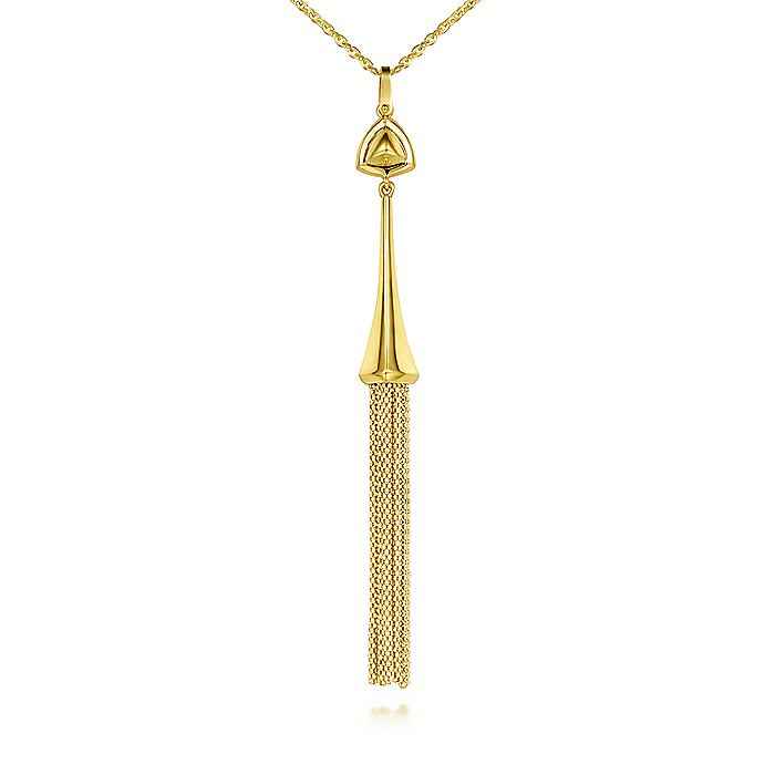 Yellow 14 Karat Modern, Tassle Style Necklace, Length 22