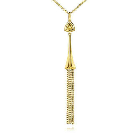Yellow 14 Karat Modern, Tassle Style Necklace, Length 22