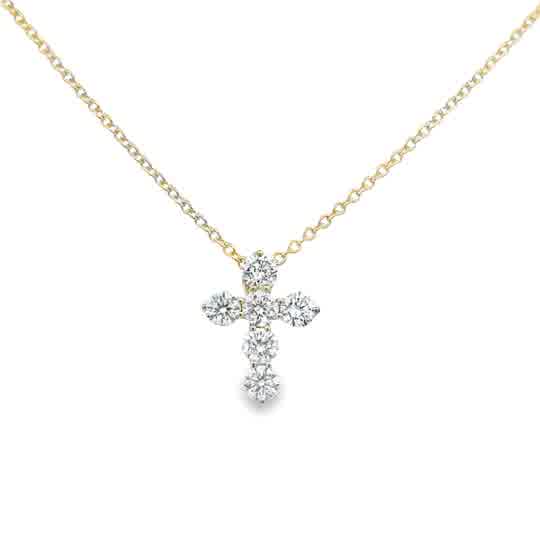 Lady's Yellow 14 Karat Cross Lab Created Necklace With 6 0.76Tw Round