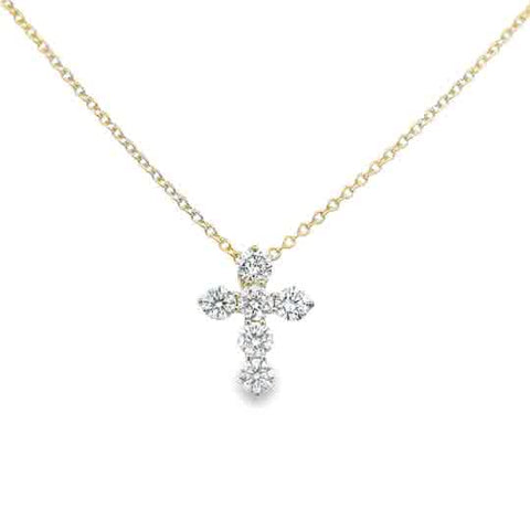 Lady's Yellow 14 Karat Cross Lab Created Necklace With 6 0.76Tw Round