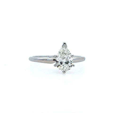 Lady's White 14 Karat Solitaire Ring With One 1.01Ct Pear H Si1 Diamon