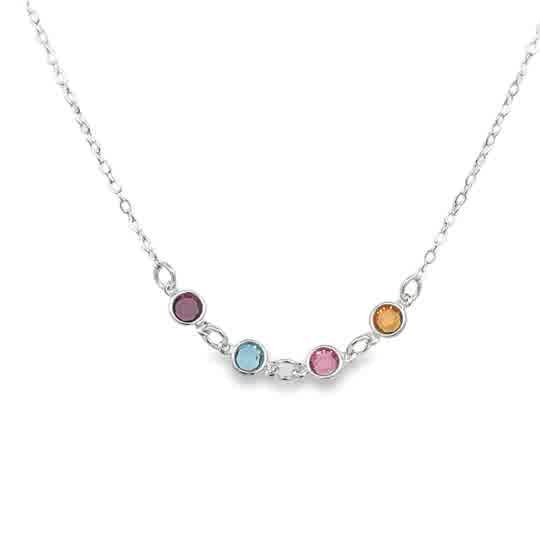 Lady's White Sterling Silver Dainty Birthstone Necklace With Four Beze