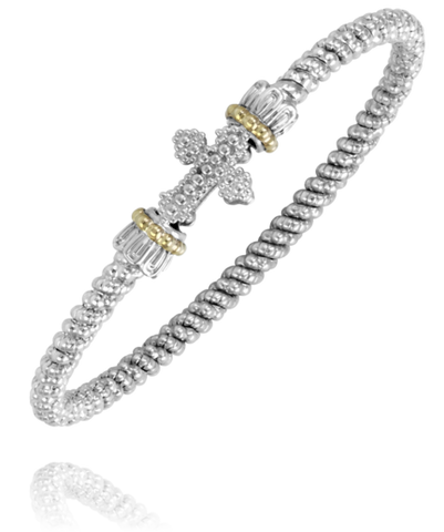 3Mm Closed Band Bracelet With Beaded Cross | 925 Sterling Silver/14k TT