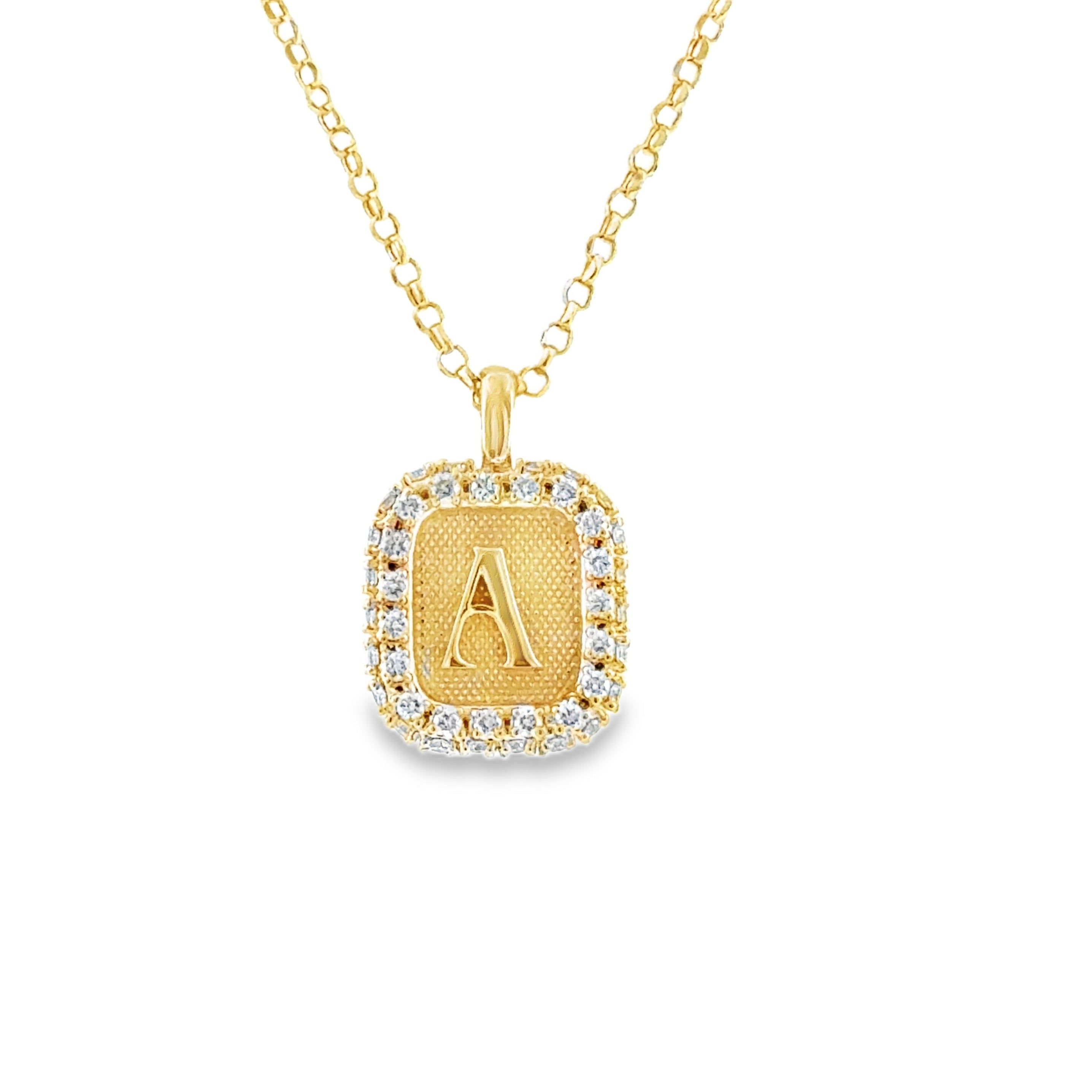 Silent Opus Pave' Puffy ''A'' Pendant with Chain, .25ctw Round Brilliant Cut Diamonds