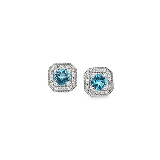 Lady's White 10 Karat Cushion Halo Studs Earrings With 2 0.625Tw Round