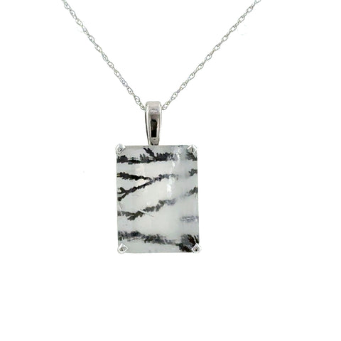 14 Karat White Gold Emerald Cut Dendritic Quartz Pendant