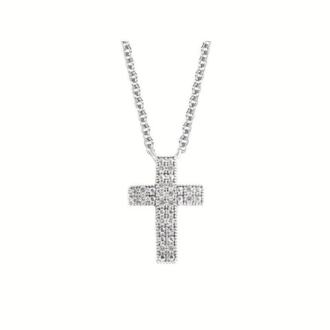 White Sterling Silver Cross Pendant Length 18 With 0.05Tw Round H/I Si2 Diamonds