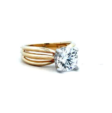 Tt 14 Karat Wide, Three Row Ring Size 6.5 With 12 = 0.07Tw Round G/H Si1 Diamonds