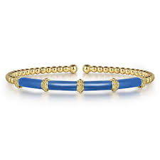 Blue Enamel Bar Bujukan Cuff Bracelet | 14k Yellow