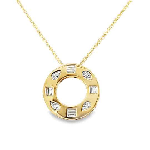 Yellow 14 Karat Circle With Inlay Pendant Length 18 With = 0.20Tw Bagu
