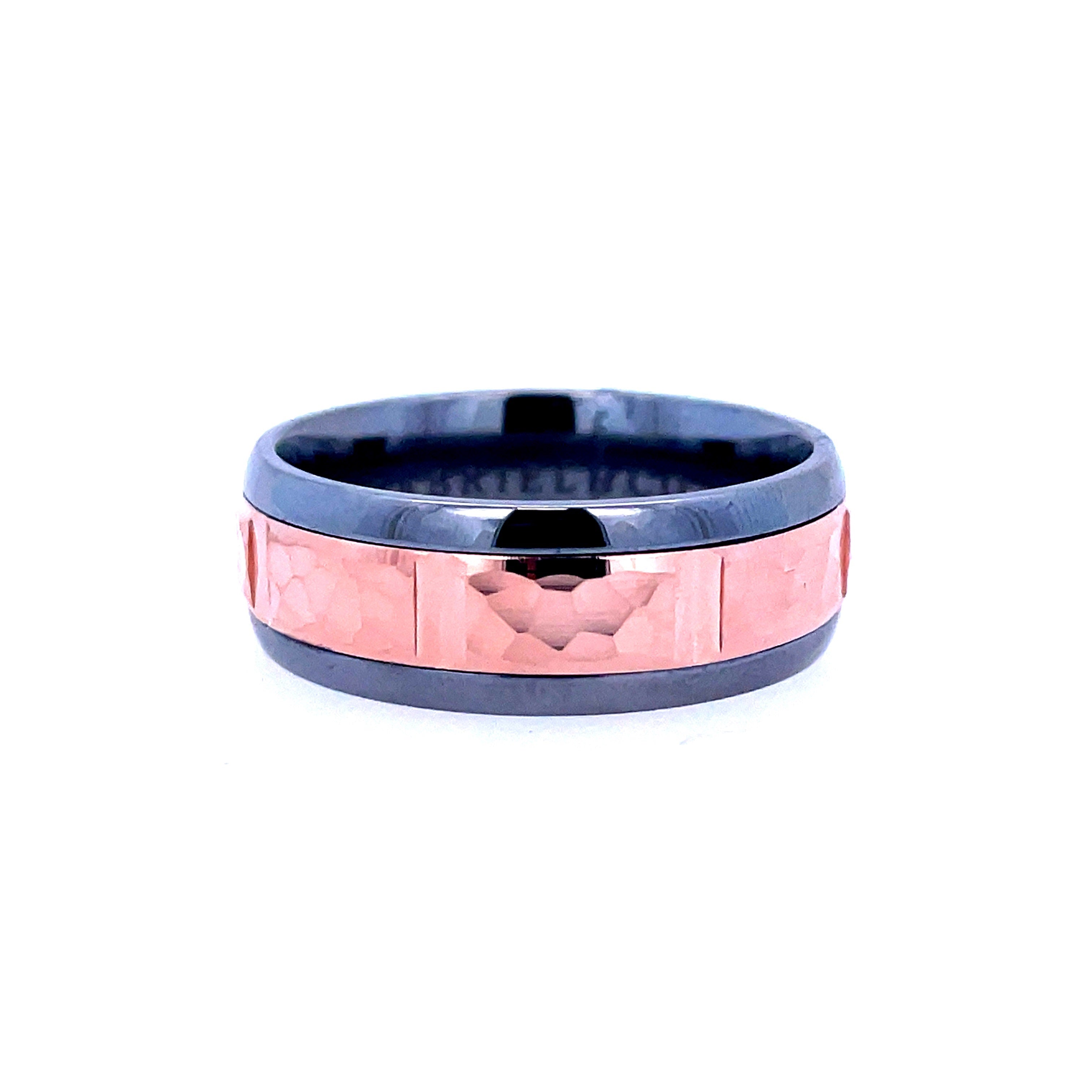 White/Rose Tantalum/14K 8Mm Rectangular, Textured Center Wedding Band