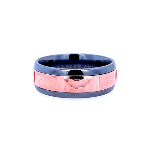White/Rose Tantalum/14K 8Mm Rectangular, Textured Center Wedding Band