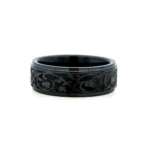 Gent's Black Ceramic 8Mm Laser Engraved. Belle Epoch Gents Ring Size 9