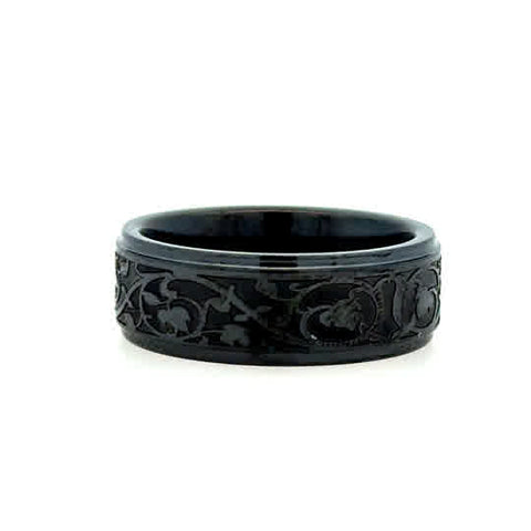 Gent's Black Ceramic 8Mm Laser Engraved. Belle Epoch Gents Ring Size 9