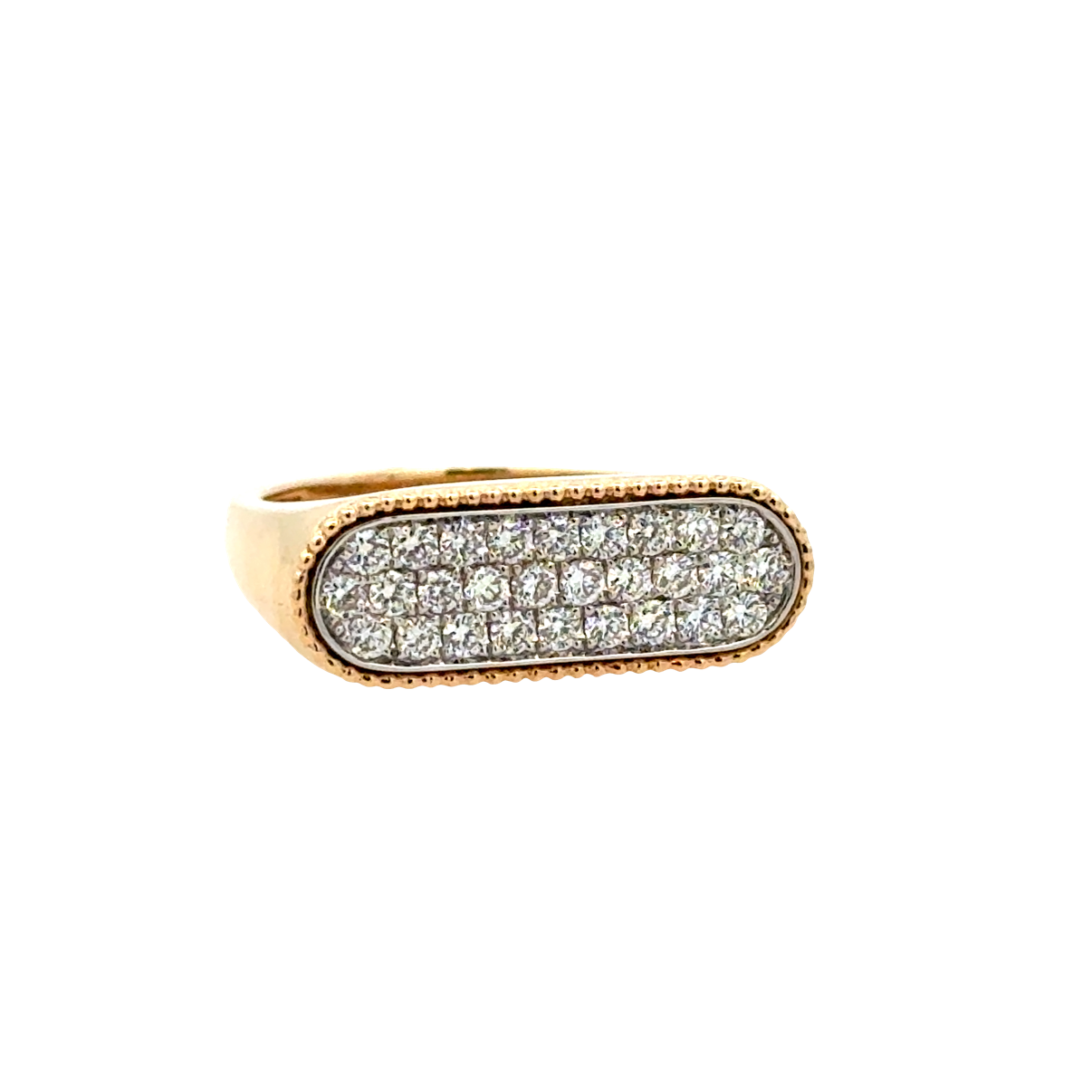 Lady's Yellow 18 Karat Oval, Pave' Bar With Beaded Detail Fashion Ring