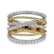 Lined Crossover Fashion Ring | 14k White/Yellow