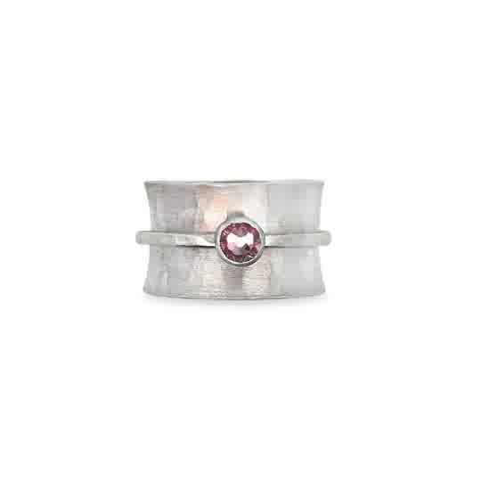 Lady's White Sterling Silver Single Spinner Swarovski Birthstone Ring,