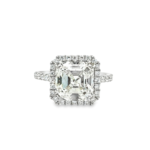 Lady's White Platinum Halo Ring With One 5.00Ct Asscher J Si1 Diamond