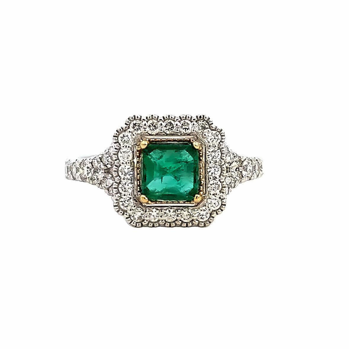 Emerald Halo Fashion Ring | White Platinum/18k Yellow (0.93ct Princess)