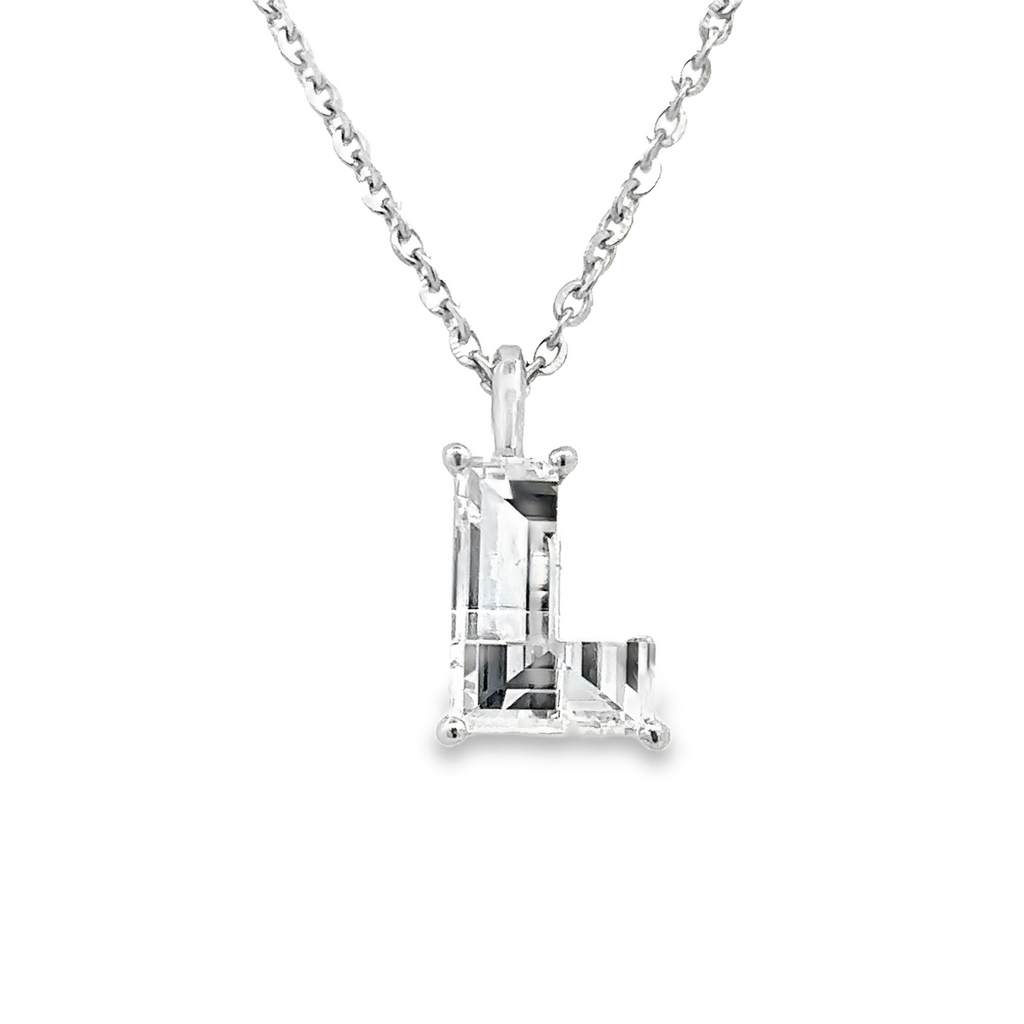 Lady's White 14 Karat "L" Initial Lab Created Necklace With One = 2.43