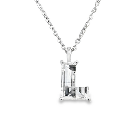 Lady's White 14 Karat "L" Initial Lab Created Necklace With One = 2.43