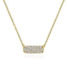 Lady's Yellow 14 Karat Pave' Bar Necklace Length 17.5 With 0.18Tw Roun