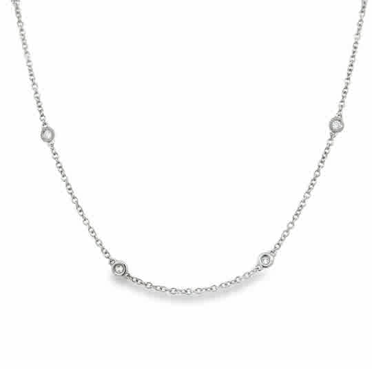 18 Karat White Gold Diamond Station Necklace with Bezel Set Stations, 10= 0.29tw Round Brilliant Cut G/H Si1 Diamonds