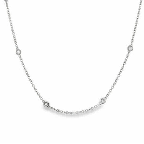18 Karat White Gold Diamond Station Necklace with Bezel Set Stations, 10= 0.29tw Round Brilliant Cut G/H Si1 Diamonds