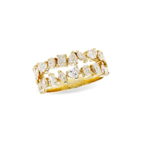 14 Karat Yellow Gold Double Row with Various Shape Diamonds 1.38ctw