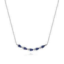 Lady's White 14 Karat Curved Bar Necklace Length 17.5 5 1.4tw Pear Sap
