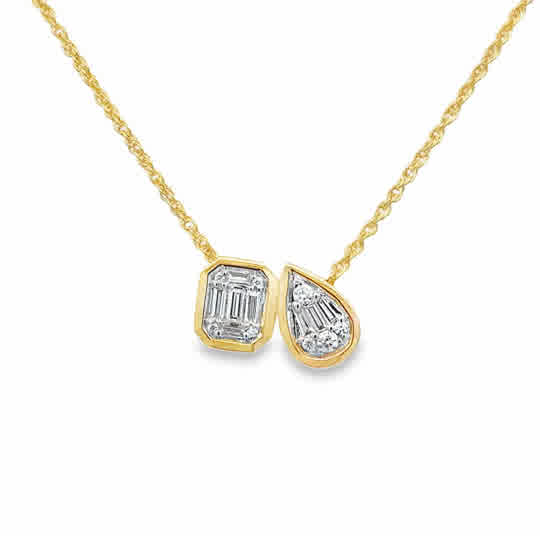 14 Karat Yellow Gold Necklace with 0.17tw Baguette G/H VS2 Diamonds and 0.08tw Round Brilliant Cut G/H Si1 Diamonds