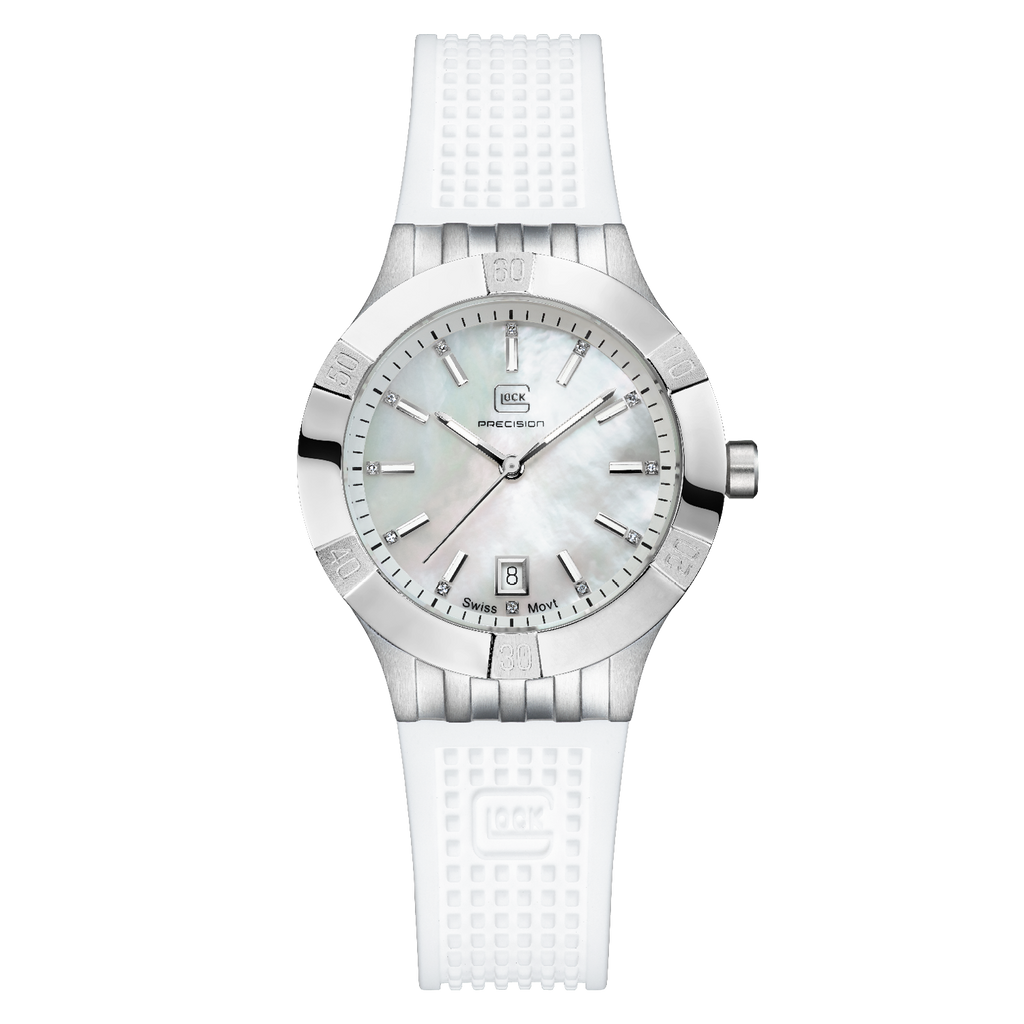 Silver-Tone Stainless Steel Precision Glock With Mother Of Pearl Dial,