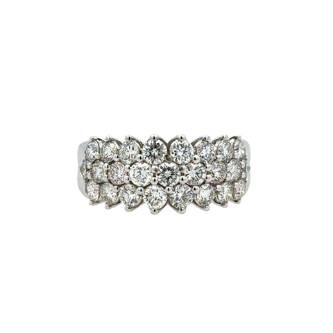 Lady's White 14 Karat Prong Set, Three Row Anniversary Ring Size 7 Wit