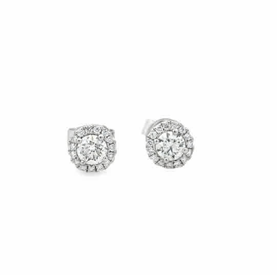 Lady's White 18 Karat Round Halo Studs Earrings With 32 = 0.71Tw Round