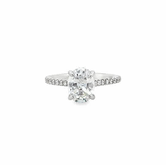 "White Gold Hidden Halo, 14K purity"