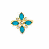 Elegant 18K gold Clear quartz over turquoise fashion ring