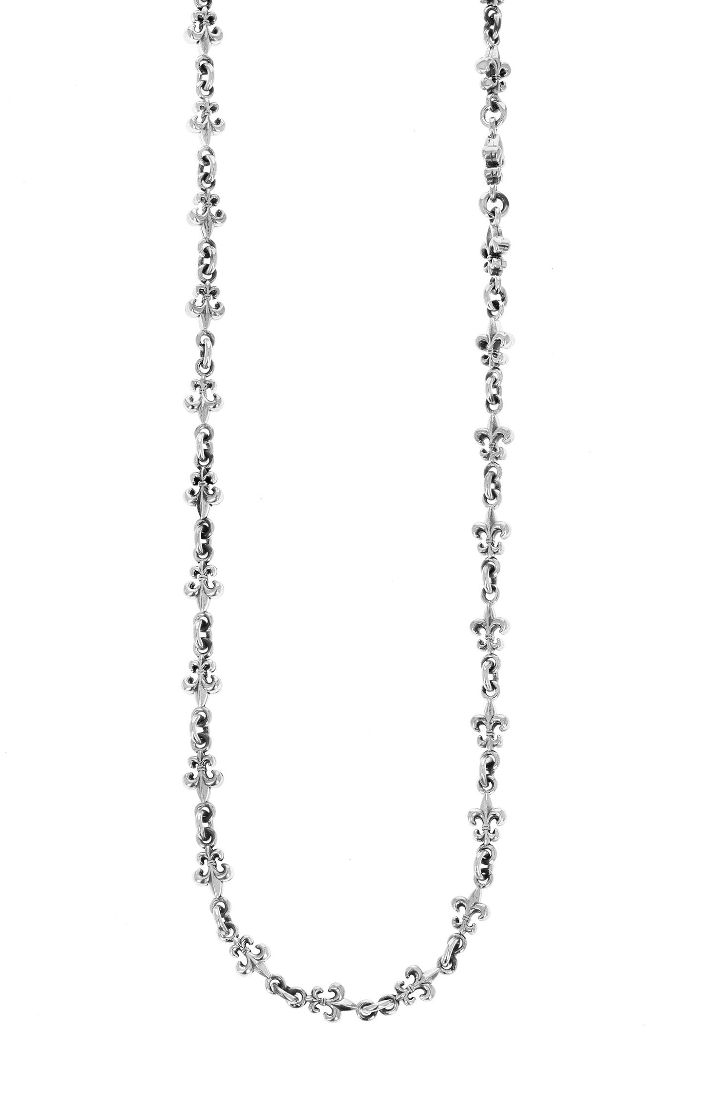 White Sterling Silver Small Fleur De Lis Necklace 24" Fashion Jewelry