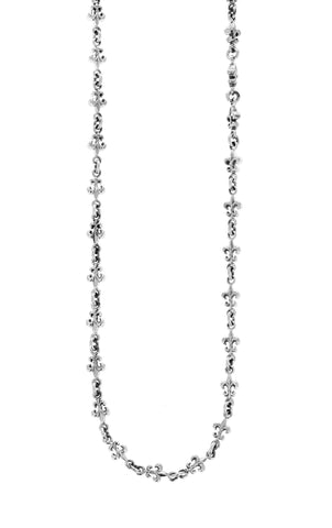 White Sterling Silver Small Fleur De Lis Necklace 24" Fashion Jewelry