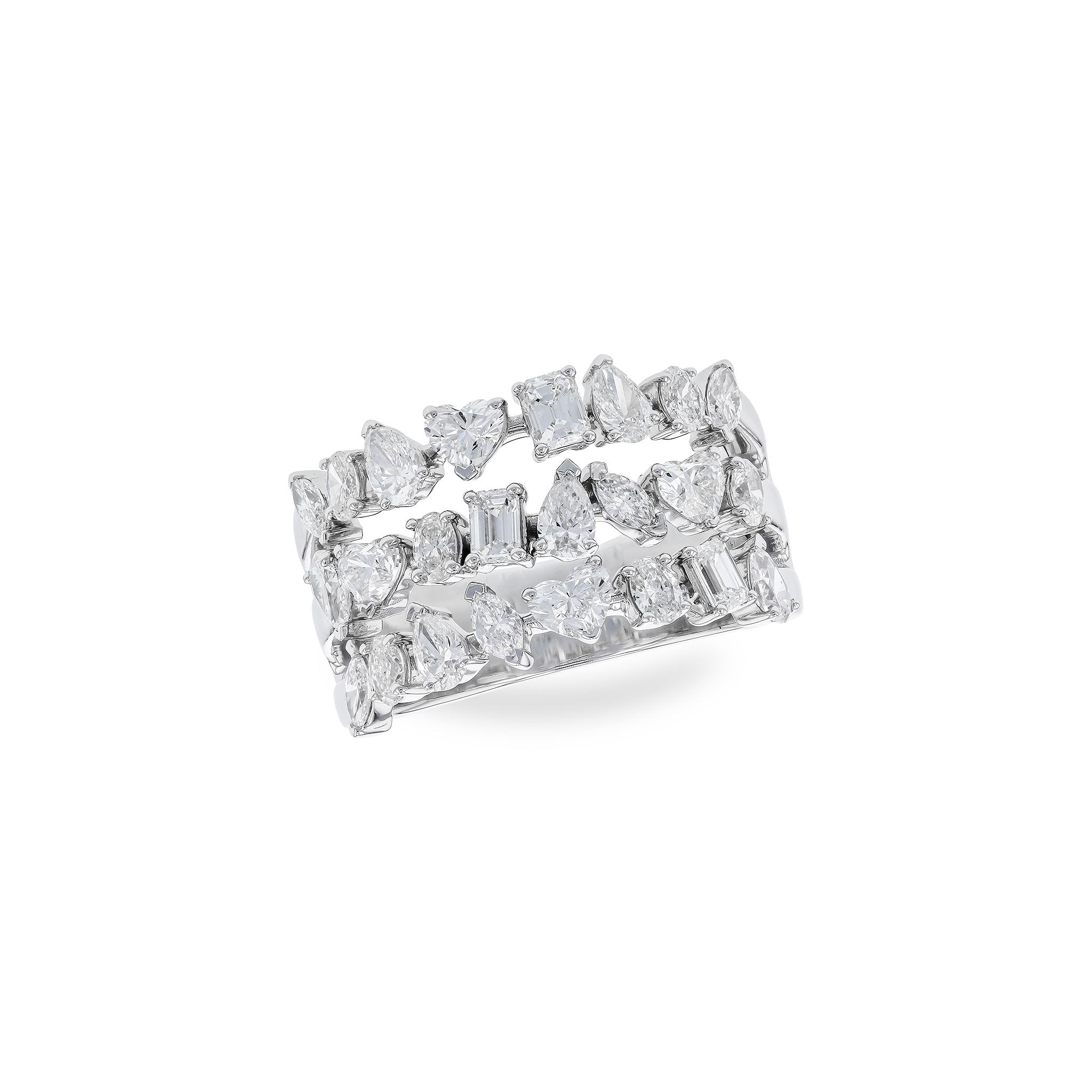 14 Karat White Gold Triple Row with Various Shape Diamonds 2.00ctw