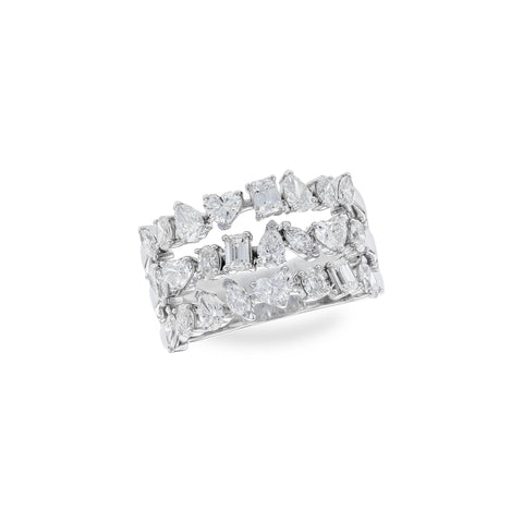 14 Karat White Gold Triple Row with Various Shape Diamonds 2.00ctw